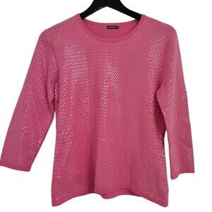 J. McLaughlin Pink Sequin 3/4 Sleeve Sweater Sz M